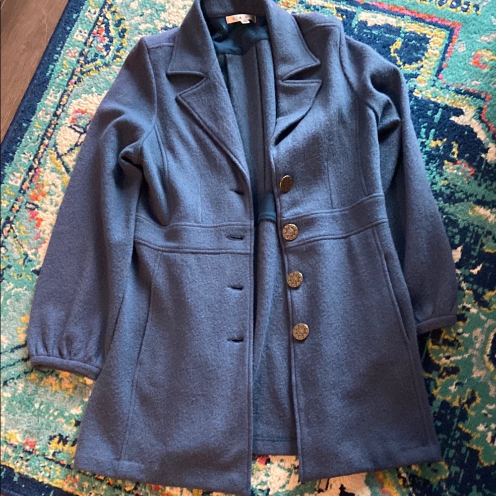 Elegant Blue Women's Coat/Merino wool